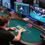 Engaged player navigating https://twin68.world/ on multiple screens showcasing poker strategy and online gaming