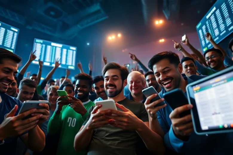 Dynamic sports betting atmosphere at https://keonhacai.gold/, showcasing live odds and enthusiastic bettors.