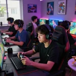 Engaged players experiencing intense multiplayer action on go88 platform, surrounded by vibrant gaming graphics and an energetic atmosphere.