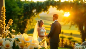 Wedding photographer capturing a romantic outdoor ceremony with beautiful floral details.