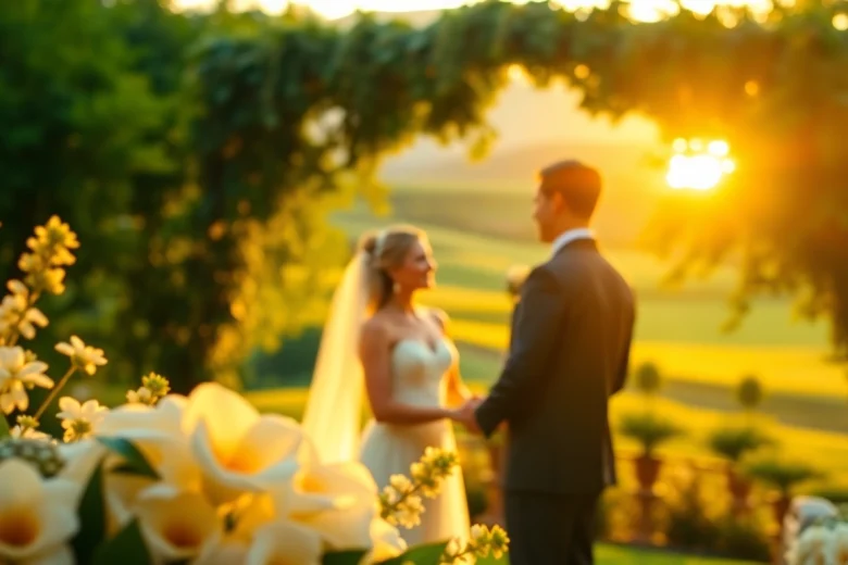 Wedding photographer capturing a romantic outdoor ceremony with beautiful floral details.