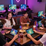 Friends enjoying go88 gaming experience together in a lively lounge.