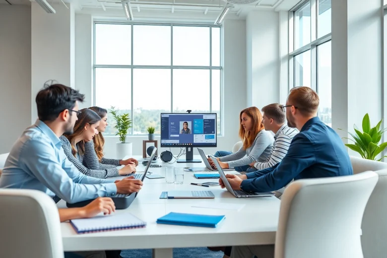 Enhancing edmonton web design through professional collaboration in a modern workspace.