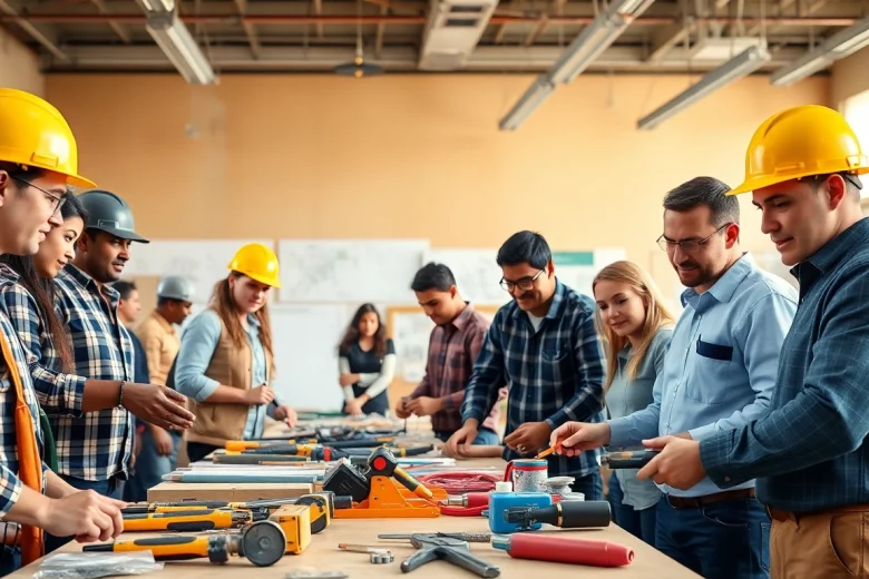 Engaging construction education session demonstrating hands-on training.