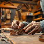 Creating an intricate tooled leather belt showcasing fine craftsmanship.