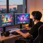 Immersive gaming experience at vegasslot77 with vibrant graphics and modern setup