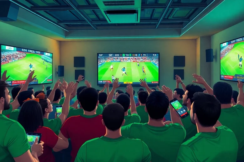 Fans celebrating while watching live matches on socolive.com.co with high-definition streaming.