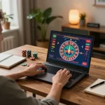 Experience thrilling online roulette gaming with da88 at home, capturing a cozy setup and engaging gameplay.