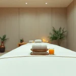 진정된 장식의 서산마사지 분위기를 보여주는 평화로운 마사지 치료실.