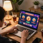 Engaged player focused on situs slot thailand online slots with winning animations visible.