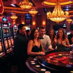 Players enjoying thrilling slot 777 games in a luxurious casino setting.