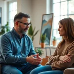 Understanding depression symptoms with a professional therapist in a calming environment.