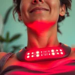 Benefits of using a red light therapy belt for pain relief and muscle recovery in a calming home environment.