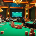 Adegan taruhan Utama4D togel yang menarik di lingkungan kasino mewah dengan chip poker dan roulette.