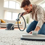 Carpet cleaners roseville ca professional at work in a well-lit living room.