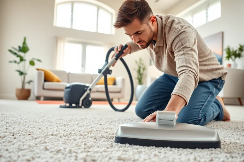 Carpet cleaners roseville ca professional at work in a well-lit living room.
