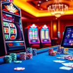 Playing slots on jamuslot alternatif with vibrant casino machines and colorful chips