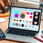 Crop image tool displayed on a laptop screen with colorful photo shapes.