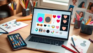Crop image tool displayed on a laptop screen with colorful photo shapes.
