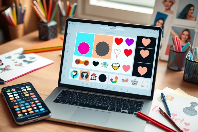 Crop image tool displayed on a laptop screen with colorful photo shapes.