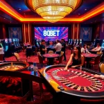 Exciting gambling moment at 8qbet casino with vibrant tables and players.