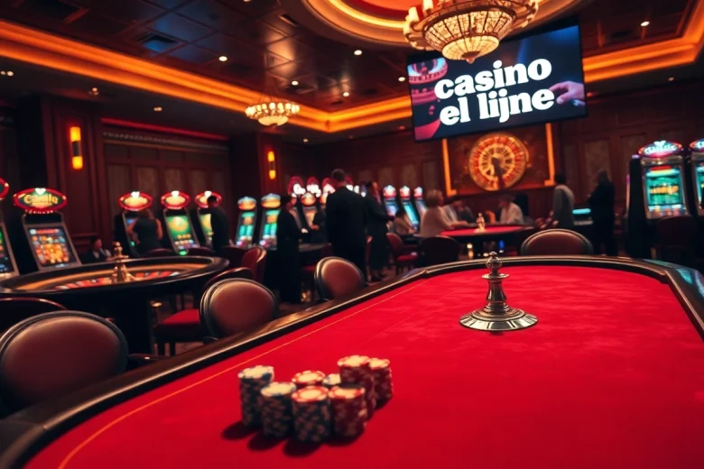 Scène de casino en ligne excitante avec une table de poker élégante et une atmosphère vibrante.