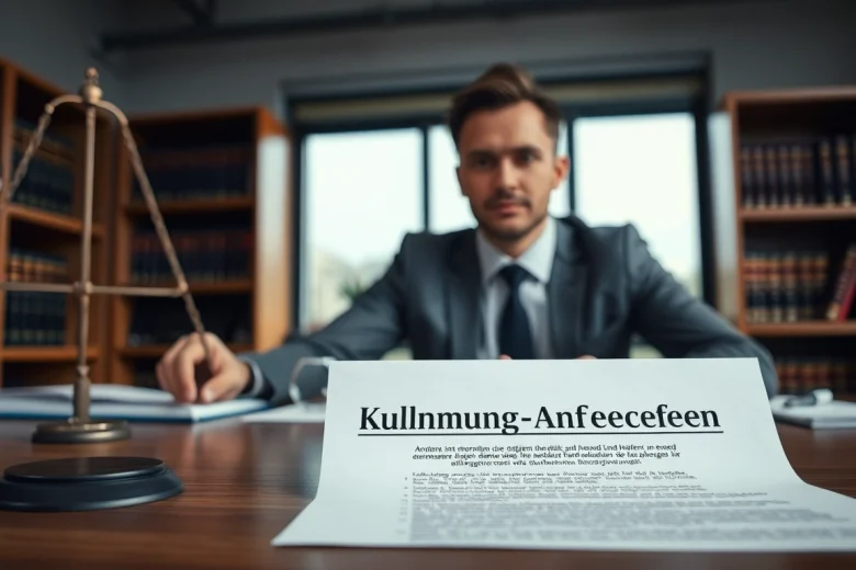 Kündigung anfechten: Lawyer reviewing important legal documents in a professional office setting.