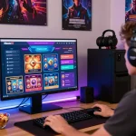 Engaged user accessing mantra88 login on a vibrant gaming interface with colorful slots and betting options in a cozy home office.