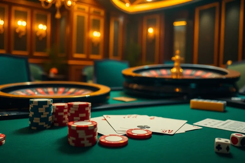 Play thrilling IDN poker online with vibrant chips and cards at an upscale casino table.