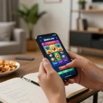Engaging moment of playing on 56win.com app with smartphone in hand, showcasing vibrant game interface