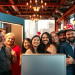 Capture memorable moments with a photo booth Chicago setup featuring joyful guests in a vibrant venue.