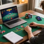 Player enjoying a strategic game at the best widget store's live blackjack table, showcasing engaging gameplay.
