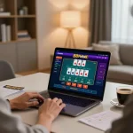 Permainan blackjack langsung yang menarik di 88Pulsa dalam suasana rumah yang bergaya dengan catatan taruhan dan kopi.