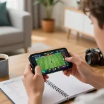 Player placing live bets on sports using keonhacai 5 from their smartphone in a cozy home setting