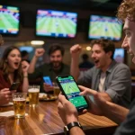 Engaging sports betting scene with keonhacai 5 app being used for real-time betting.