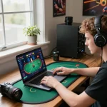 Engaging online gaming scene featuring okwin poker gameplay with a focused player.