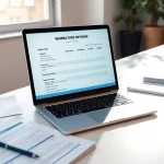 Analyze if Pretzel is a good warranty company through an organized workspace with laptops and documents.
