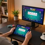 SBO BET engaging gameplay displayed on a tablet during a cozy home session, showcasing user-friendly interface and strategic options.