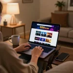 Person enjoying online gaming on 888now com at home with laptop and smartphone