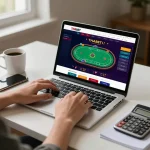 Engaging player using THABET for online gambling with strategic notes nearby