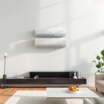 Install a Daikin mini split AC in a modern living room showcasing elegance and comfort.