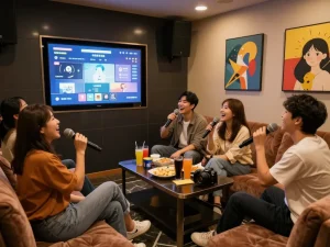 친구들과 함께 음악과 다과를 즐기는 https://www.3no.org/bupyeong 노래방의 생기 넘치는 분위기를 경험하세요.