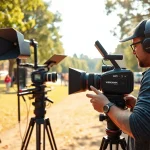 Showcasing Mobile production services with professional videographer and equipment at a live event.