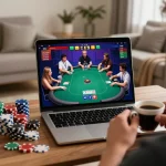 Manclub online gaming experience with engaging poker action on laptop.