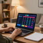 Lô đề online betting strategy session in a cozy home office with a laptop and notes.