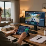 F168 đăng nhập through a sleek tablet on a home office desk, showcasing online gaming
