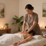 Relaxing 1인샵 massage scene with calming elements for wellness therapy.