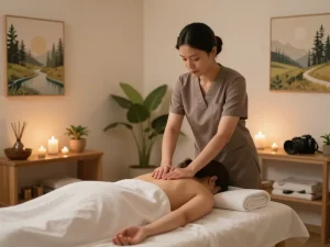 Relaxing 1인샵 massage scene with calming elements for wellness therapy.