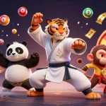 Spin the excitement with motchill's vibrant 3D scene featuring a kung fu tiger and casino elements.