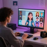 Engaging with ai nsfw characters in a vibrant digital workspace with colorful avatars and artistic atmosphere.